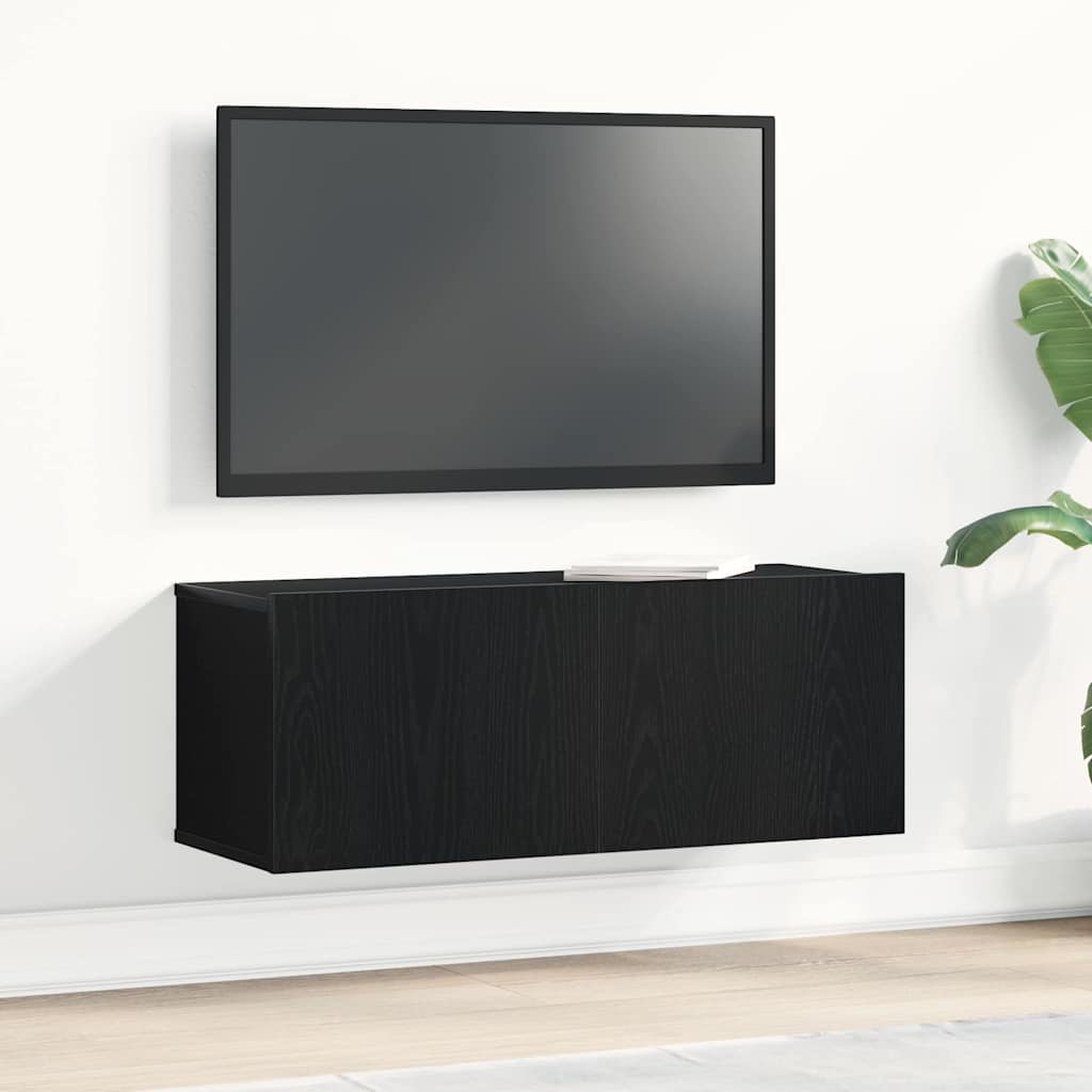 TV Stand Black Oak Effect 80 x 30 x 30 cm Engineered Wood
