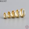 WANTME Argint 925 Simple Wide Huggies Cercei Rotunzi Gotici pentru Femei Unisex European Piercing Bijuterii Rock Catarame de Ureche