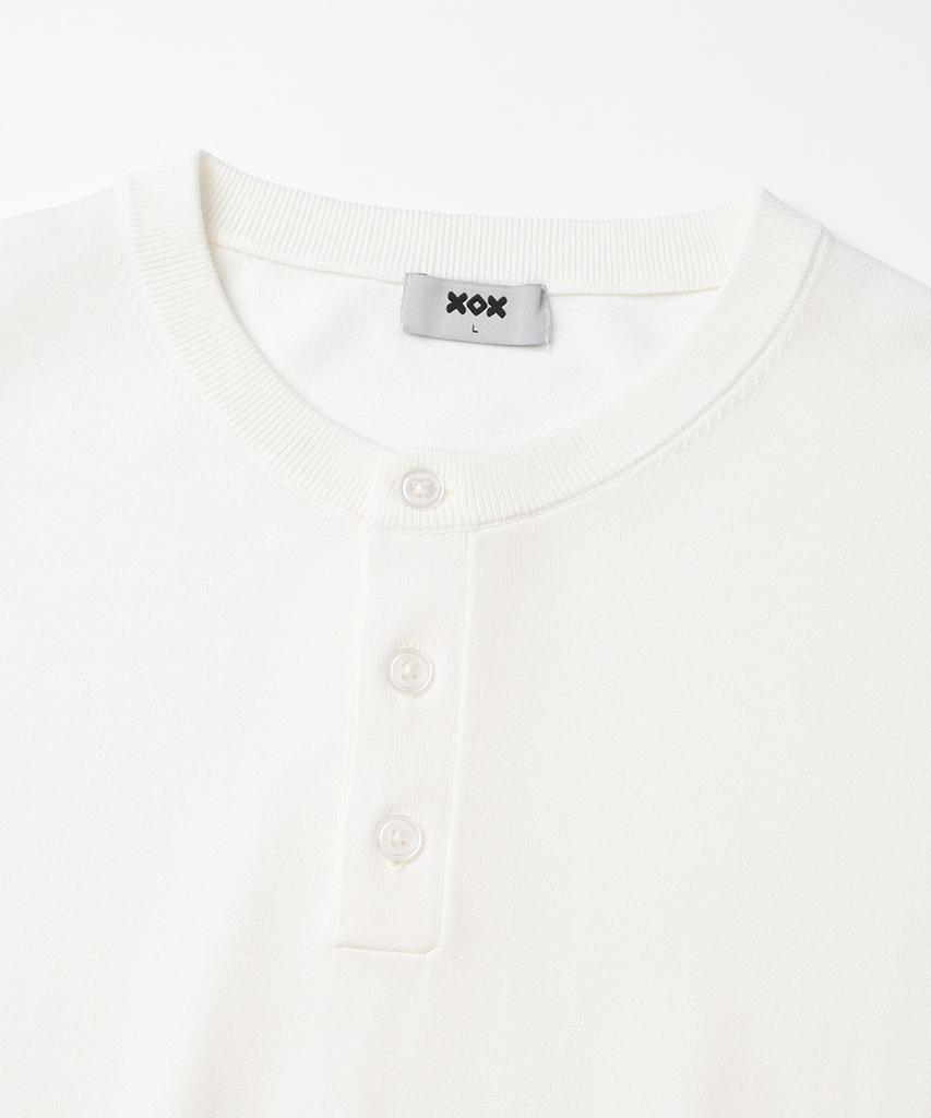 XOX Basic Cool Henley Neck Crop Short Sleeve Knit [Ivory]