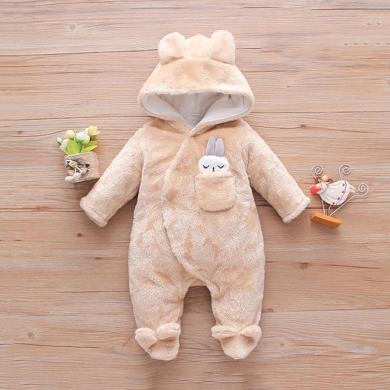 Autumn Winter Baby Plush Climbing Clothes Baby Warm and Thick Cartoon Dog Rabbit Cute Cotton