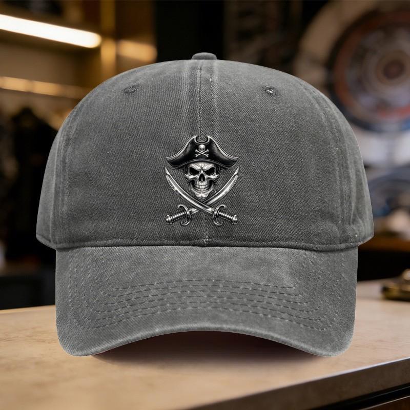 Pirate Skull Swords Graphic Washed Cotton Baseball Cap Adjustable Unisex Street Style Hat