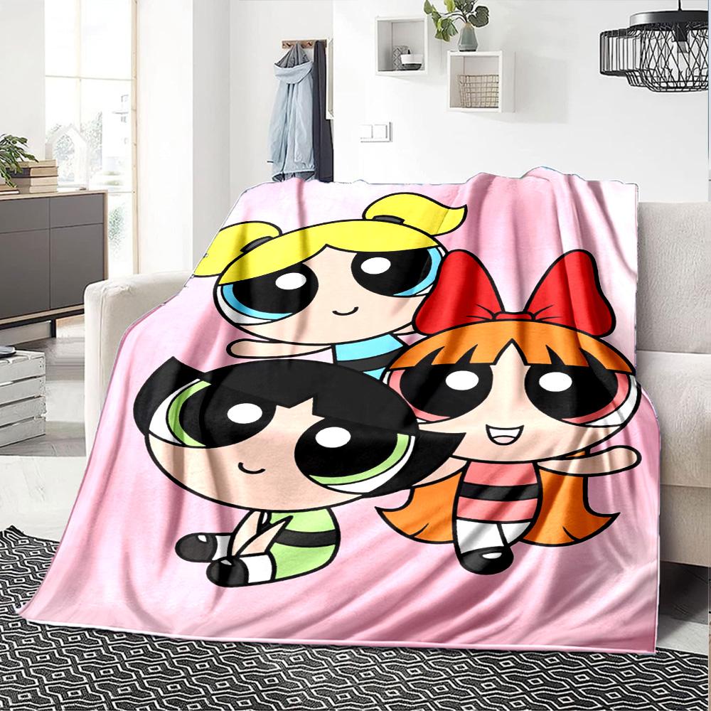 Powerpuff Girls Adventure Flannel Blanket Super Soft Warm Cozy Blanket For Sofa Bed Office Travel Allseason Home Decor Gift