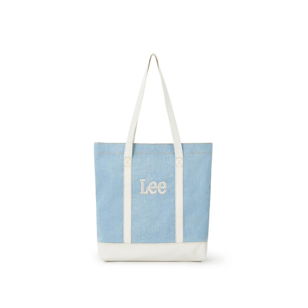 New Lee Denim+PU Artificial Leather Tote Bag, Shoulder Bag Medium Size Unisex Blue & Brown LE250114M