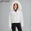 BITCED High-Waisted Oversized Fur-Trimmed Hooded Cropped Cotton Jacket for Women Autumn/Winter Down-Filled Cotton Jacket Slim-Fit Jacket Outerwear