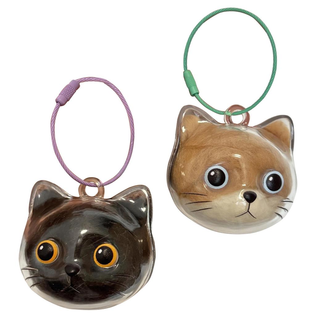 Clear Cat Head Shape Hair Keepsake Cats Furs Storage Box Keychain For Pet Memorial Jewelry Pendant With Metal Loop