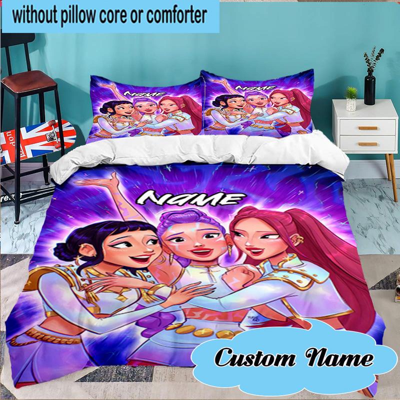 Custom Name 3PCS KPop Cartoon Bedding Set Including 1pc Duvet Cover And 2pcs Pillowcases for Bedroom, Dormitory Gift Home Decor
