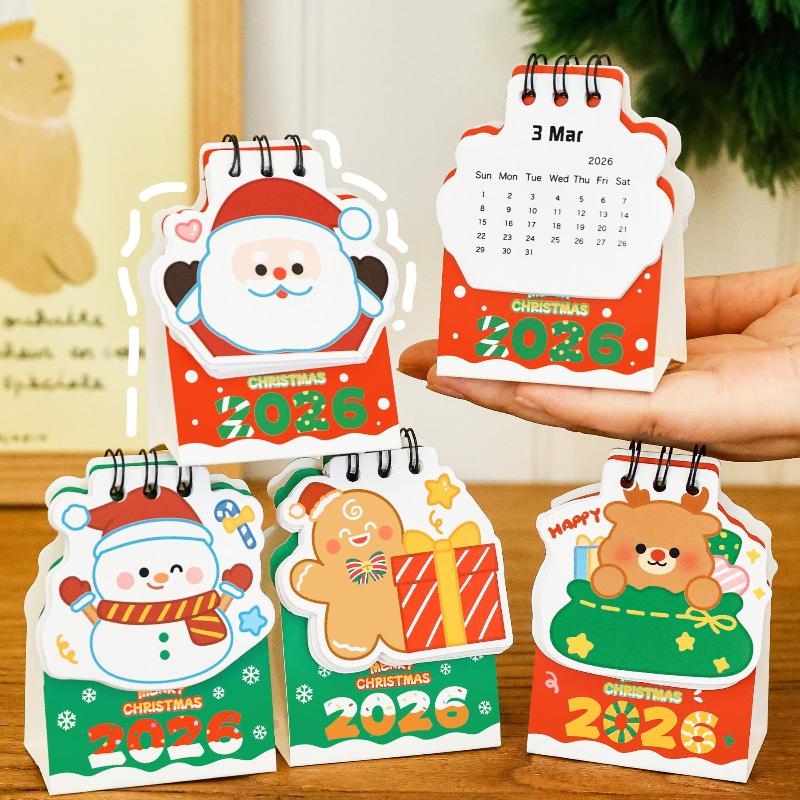 2026 Christmas Desk Calendar Mini Cartoon Cute Patterns Table Calendar Creative Desktop Decoration Daily Planning Small Monthly