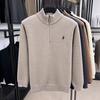 Men's Winter Embroidered Pony Logo Fleece Sweater - Semi-High Neck, Thick Knit