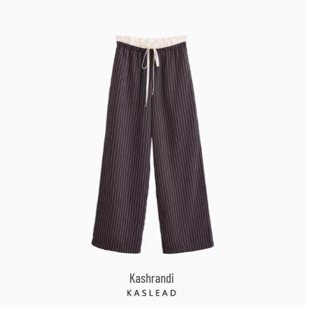 

2024 Autumn Women s Versatile Pinstripe Double-Layer Tie-Waist Pants Small