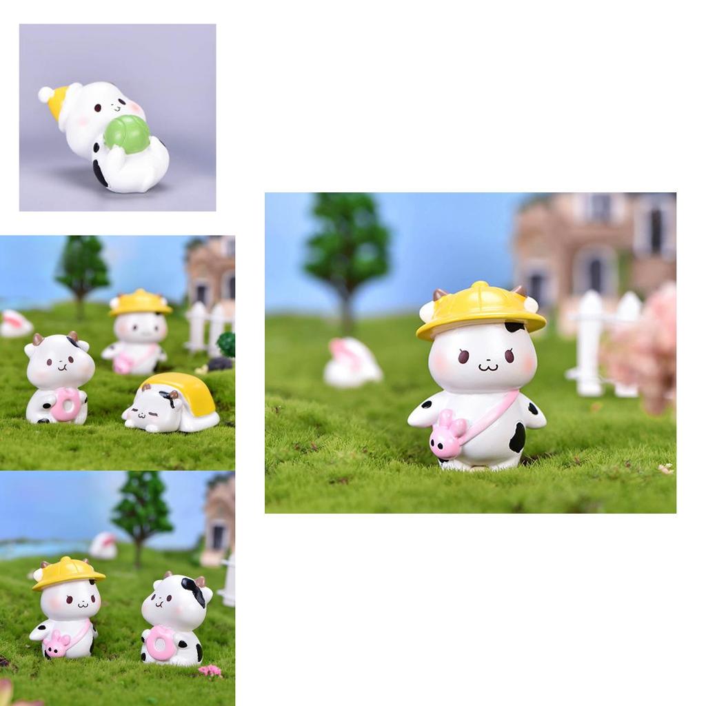 Entzückende Cartoon-Kuh-Resinfigur für DIY-Feengärten und Terrarien