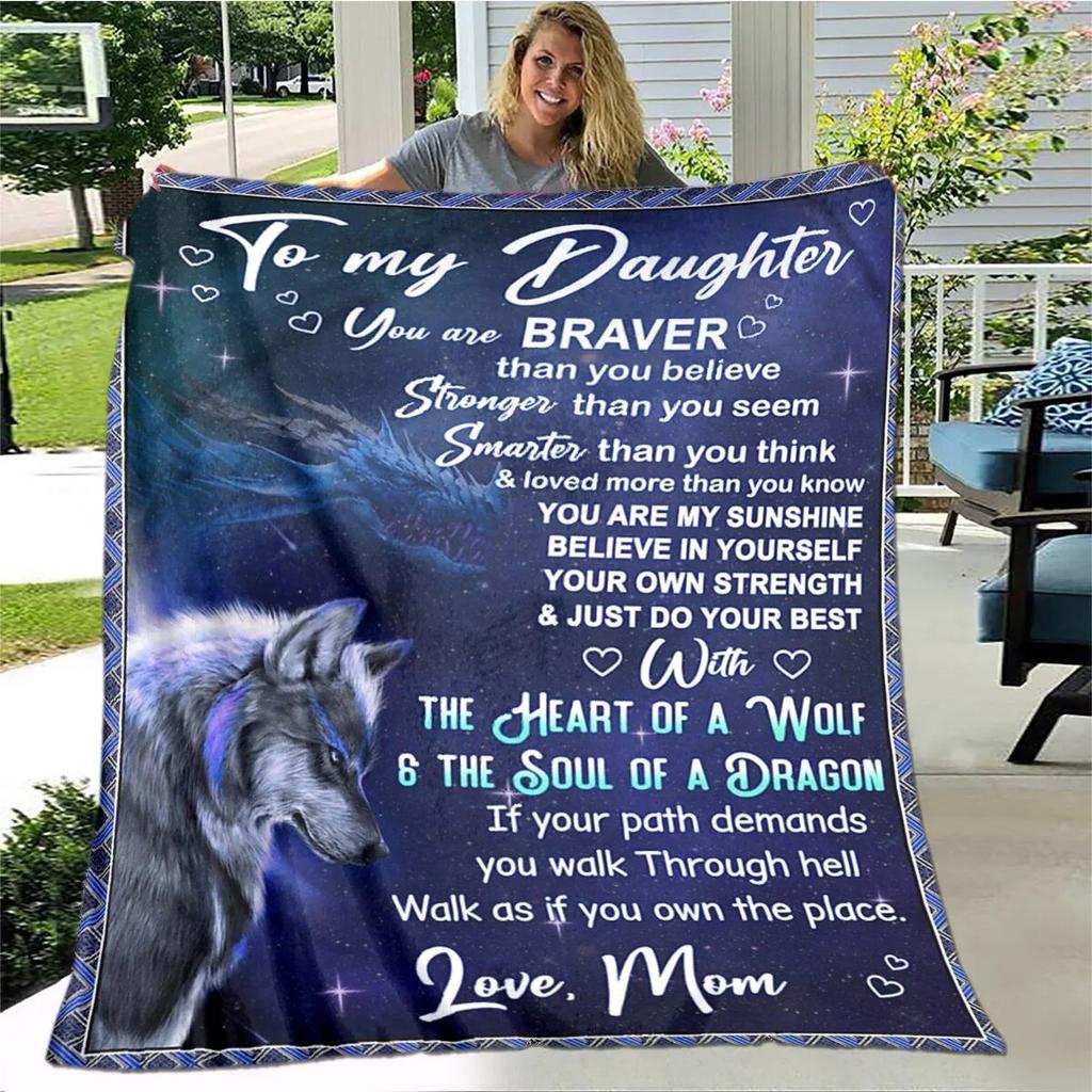 Personalized Blanket Dad Mom To Daughter Blanket  Lion Wolf Tiger Blanket  Sofa Bed Blanket From Family