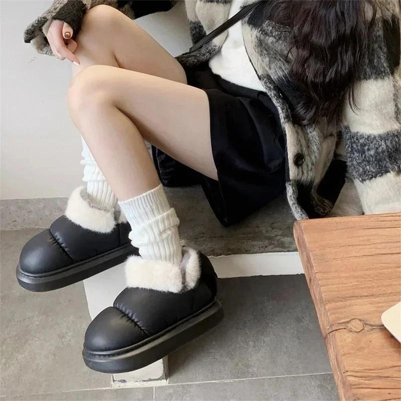 Stivali da neve da donna, invernali, caldi e spessi, alla caviglia, antiscivolo, con fiocco in pelliccia, scarpe in cotone, comodi, impermeabili, in peluche