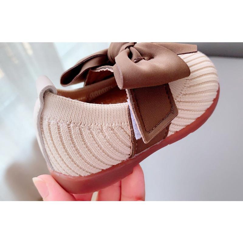 Spring/Autumn Girls' Leather Shoes with Bow, Square-Toe Soft-Sole Walking Flats for 1-Year-Old Babies, Breathable Anti-Slip Infant Shoes.