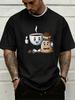 Navy Blue Unisex Crew Neck Tee Cartoon Coffee Cup Bean Bag Print Soft Cotton Short Sleeve Summer Loose Casual Street Daily T Shirt