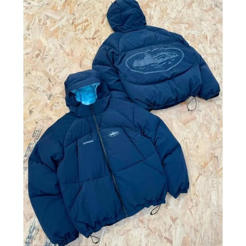 Mens Winter Hooded Puffer Jacket Solid Color Streetwear Warm Thick Cotton Coat