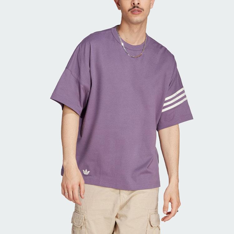 Adidas Originals Adicolor Neuclassics Tee With Three-Stripe Trim Crew Neck Men Tops Dark-Grey Violet IN4674
