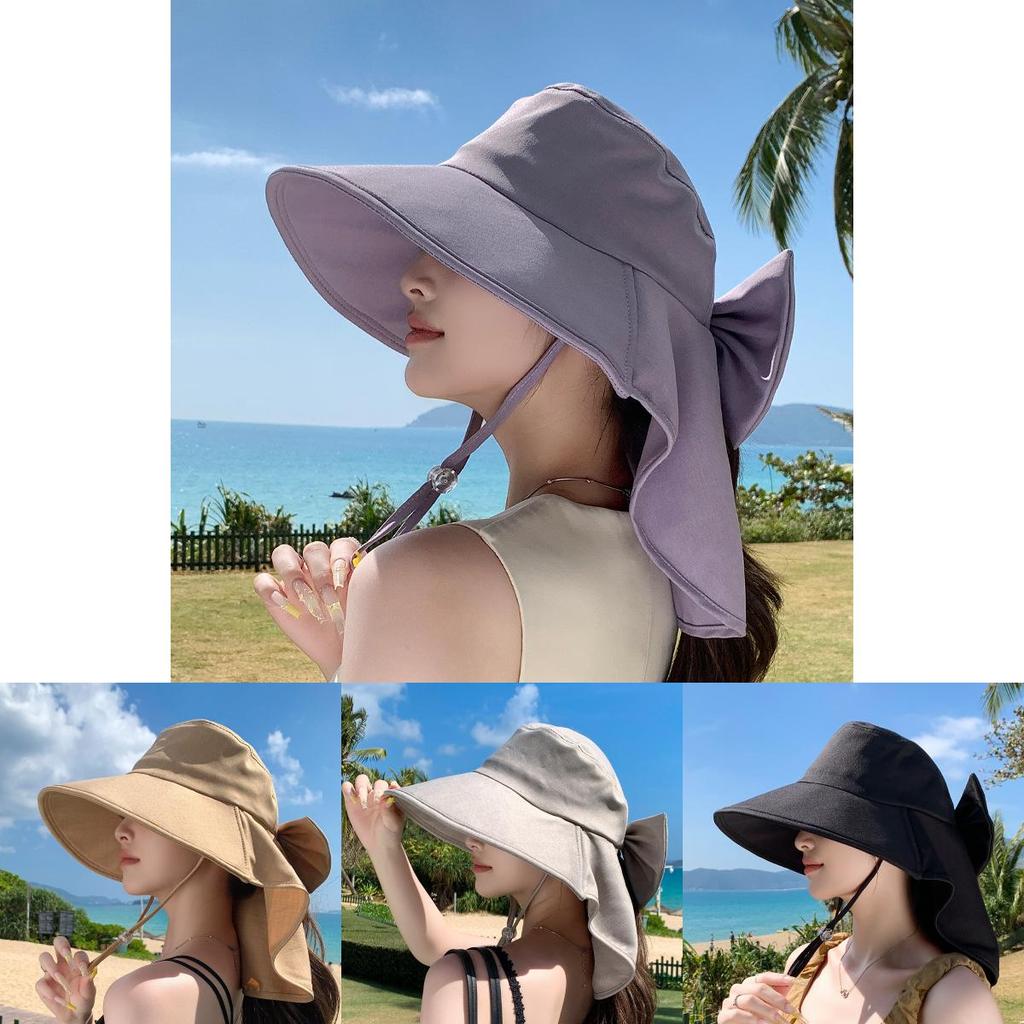 Summer Wide Brim Hat With Neck Protection For Women Outdoor Sun Shade Fashionable Uv Shield