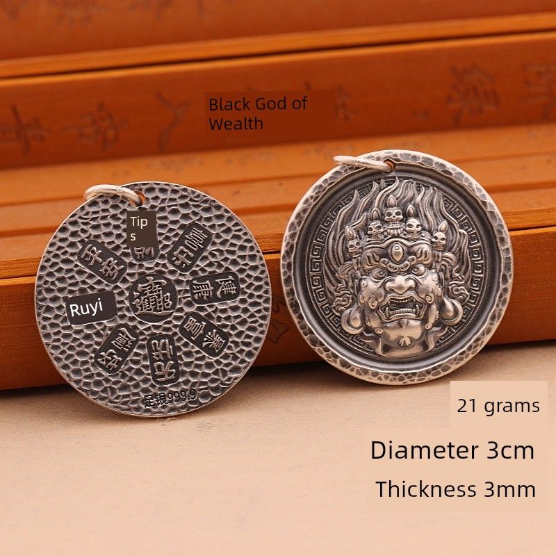 

Pure Silver 9999 Jiyan Black God of Wealth Big Black Sky Yellow God of Wealth Solid Sterling Silver Retro Silver Pendant Jewelry Factory Direct Sales Black God of Wealth Do Old 21g or so Back Treasure