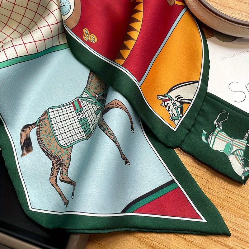 Vintage Horse Printed Cross Tie Scarf Elegant Slender Neck Scarf Women's Professional Decorative Scarf