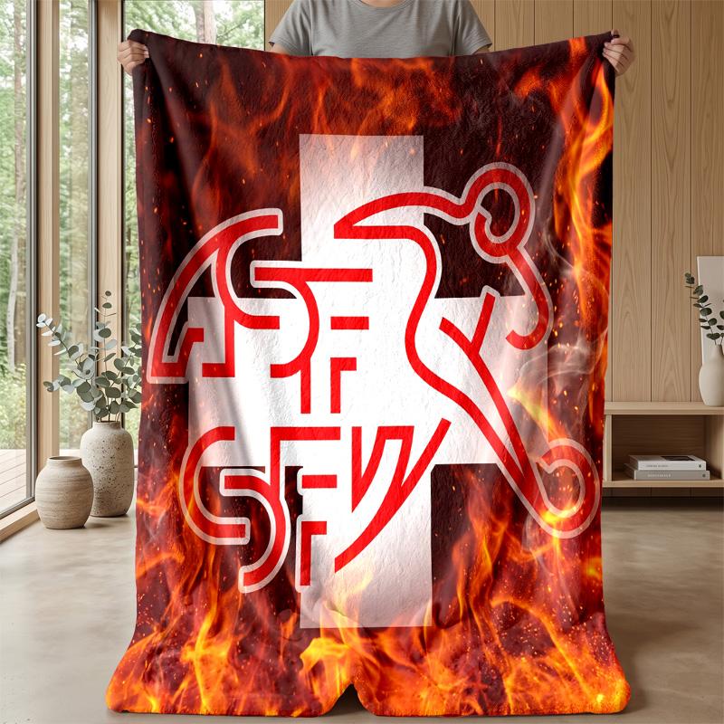 Switzerland football Printed Flannel Blanket Skin Friendly Warm Decorative Throw for Indoor Couch Bed Daily Use
