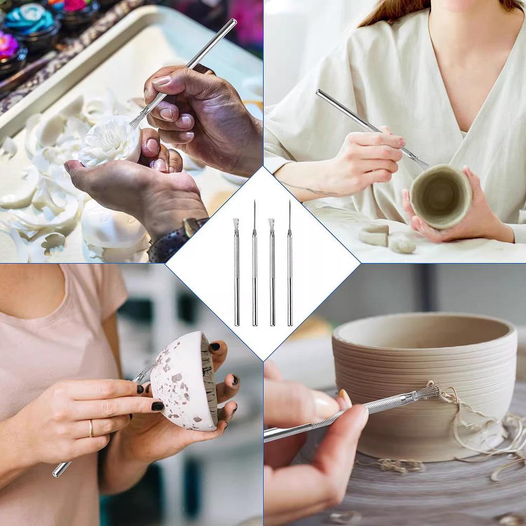 7 Pins Needles Texture Ceramics Tools Polymer Clay Sculpting Auxiliary Molding Tool DIY Pottery Brush Cake Accessories
