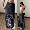 Retro Spodnie Jeansowe Szerokie Nogawki Krótkie z Nadrukiem Liter Mężczyźni Kobiety Streetwear Luźny Prosty Krój Wysoki Stan