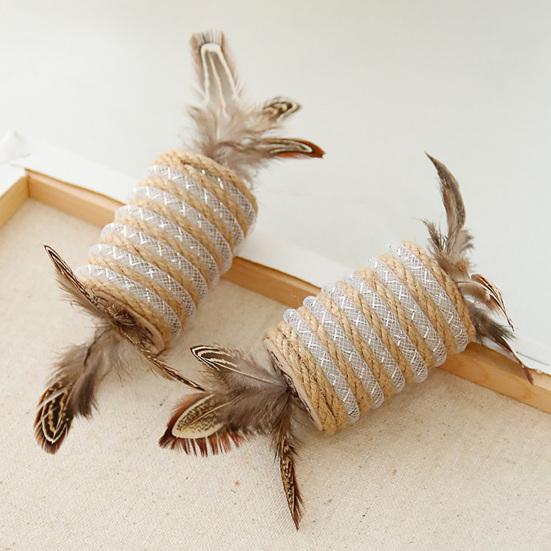Cat Feather Toy Built-in Voice Bite-resistant Scratch-resistant Natural Feathers Pet Cat Kitten Scratching Roller Toy Pet Supplies