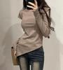 Women's Off-Shoulder Slim Fit Brushed Turtleneck Long Sleeve Top for Autumn/Winter