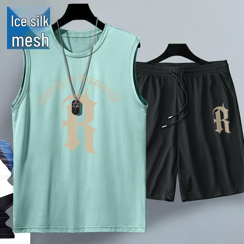 2025 Summer Casual Mesh Sleeveless Men’s Set with Loose Five-Point Shorts - Hong Kong Style