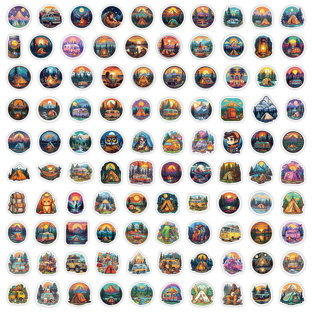 100 Outdoor Camping Graffiti Stickers Car Skateboard Suitcase Decoration Stickers Waterproof DIY Stickers