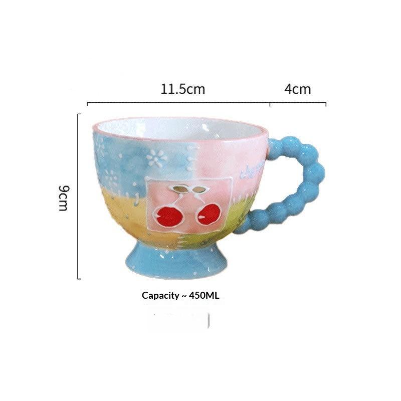 Hand-painted Ceramic Cup Cute Creative Bead Handle Breakfast Cup High Value Large Capacity Milk Oat Cup Drinking Cup