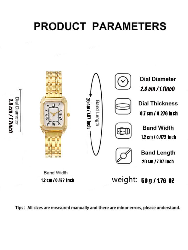 Fashionable Simple Light Luxury Roman Square Dial Quartz Wrist Watch with Diamond Bracelet Set of 5, Suitable for Elegant Ladies