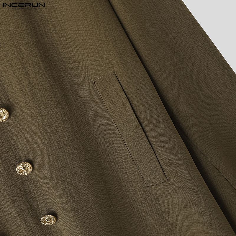 INCERUN Herbst Herren Zweireihiger Langarm Windbreaker Langer Übermantel Mäntel