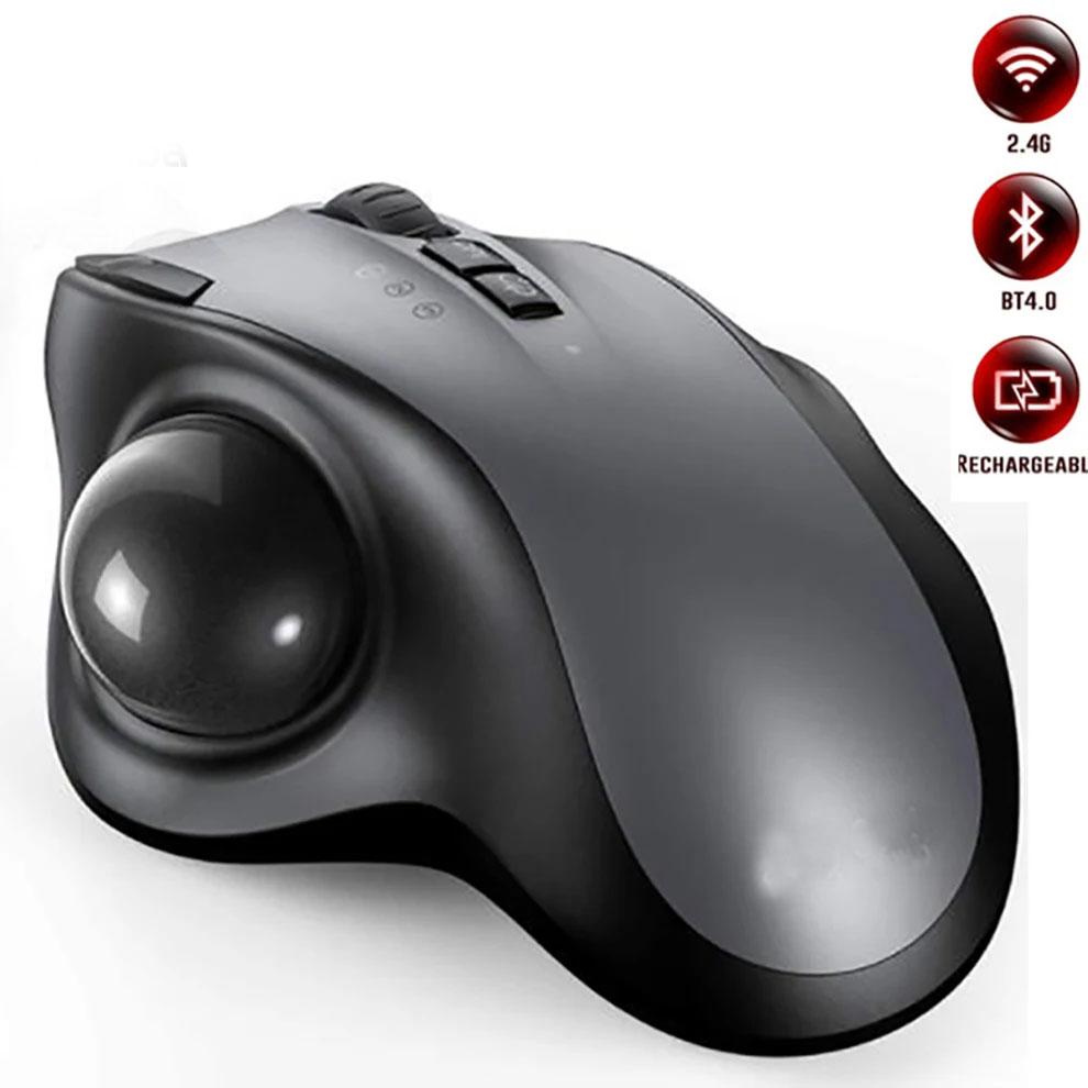 JOMAA Rechargeable Ergonomic Mouse 2.4G Wireless Trackball Mouse Easy Thumb Control BT Mice for PC Laptop Computer