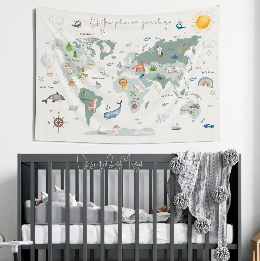 Arazzo Mappa del Mondo Decorazione Stanza Bambini Sala Giochi Arte Murale Decorazione Murale Arredamento Casa Decorazione Stanza Decorazione Murale Miglior Regalo