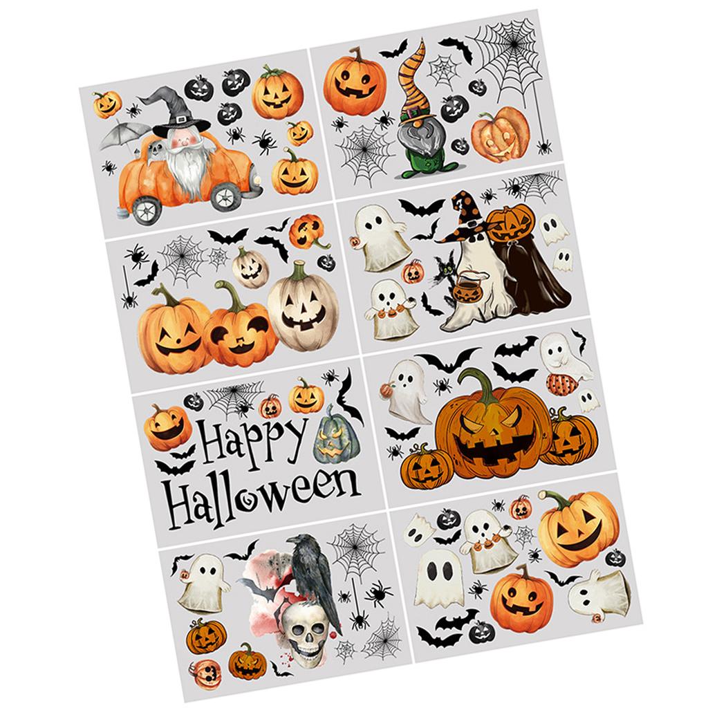 Halloween Window Clings Set Vintage Ghostly Pumpkins Bat Gnomes Decals Stickers for Home Glass Decors and Party Supplies