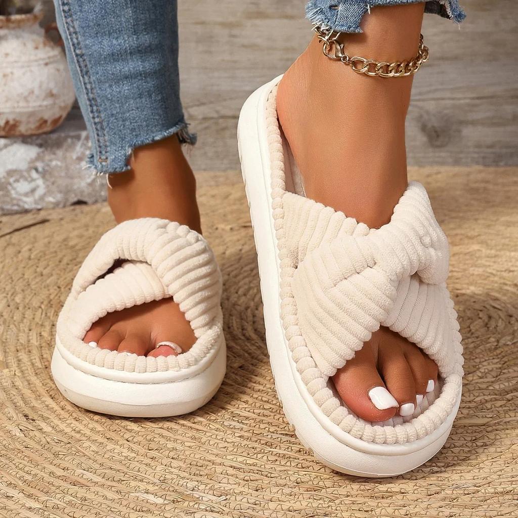 Fashion New Women's Slippers Open Toe Slip On Flat Shoes for Women Indoor Comfortable Fashion Home Cotton Shoes Anti-slip Platform Shoes