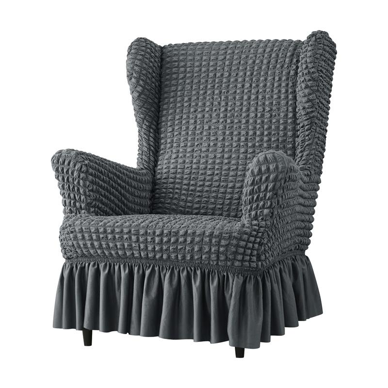 Seersucker Wing Chair Cover Solid Color King Armchair Slipcover Stretch Wingback Sofa Covers With Cushion Cover Home Decor