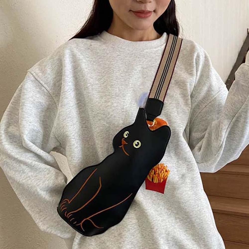 Cartoon Black Cat Chest Pouch Adjustable Strap Multi-functional Cat Shoulder Bag Anti-splash Water Large Capacity