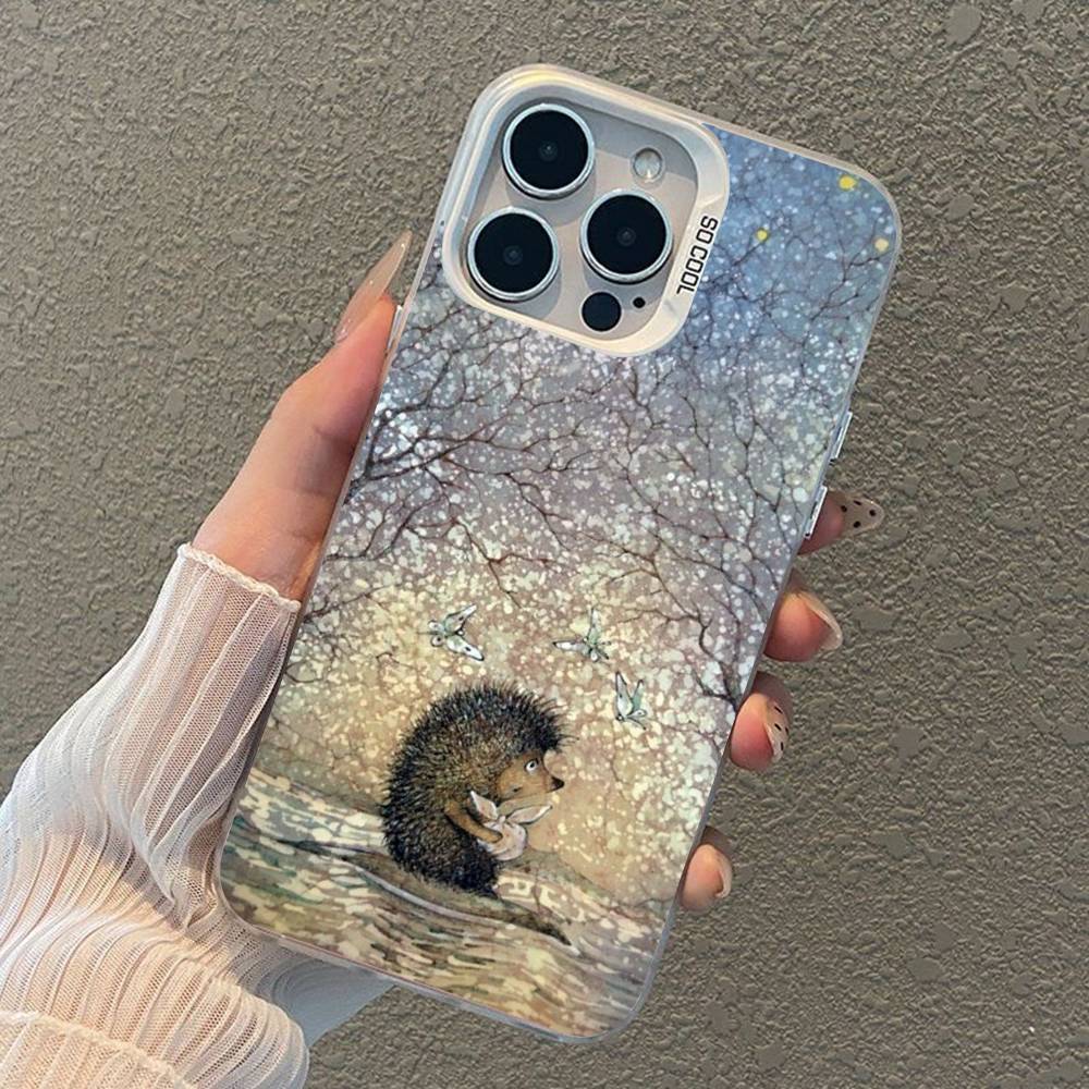 Bright Hedgehog In The Fog Silver Plated Inside Phone Case For iPhone 17 16 15 14 11 12 13 Pro Max Plus X XR XS Max Colored