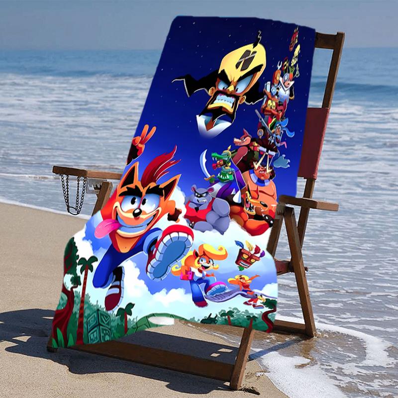 proof beach towel with a Crash Bandicoot pattern - soft,absorbent,quick-drying,machine washable - perfect for swimming,camping,bathing
