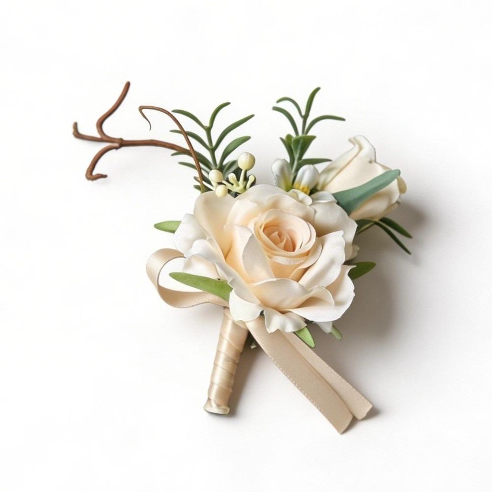 Eleganckie Sztuczne Boutonniere Kwiaty Jedwabne Kwiaty Kwiat na Piersi Pana Broszka z Róży Studniówka