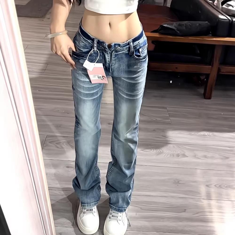 Women's Retro Low-Waist Micro-Flare Jeans - Versatile, Loose Fit for Spring/Autumn 2026
