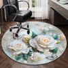 1pc Floral Round Rug - White Roses, Butterflies and Delicate Flowers, Polyester, Suitable for Bedroom Living Room Decoration