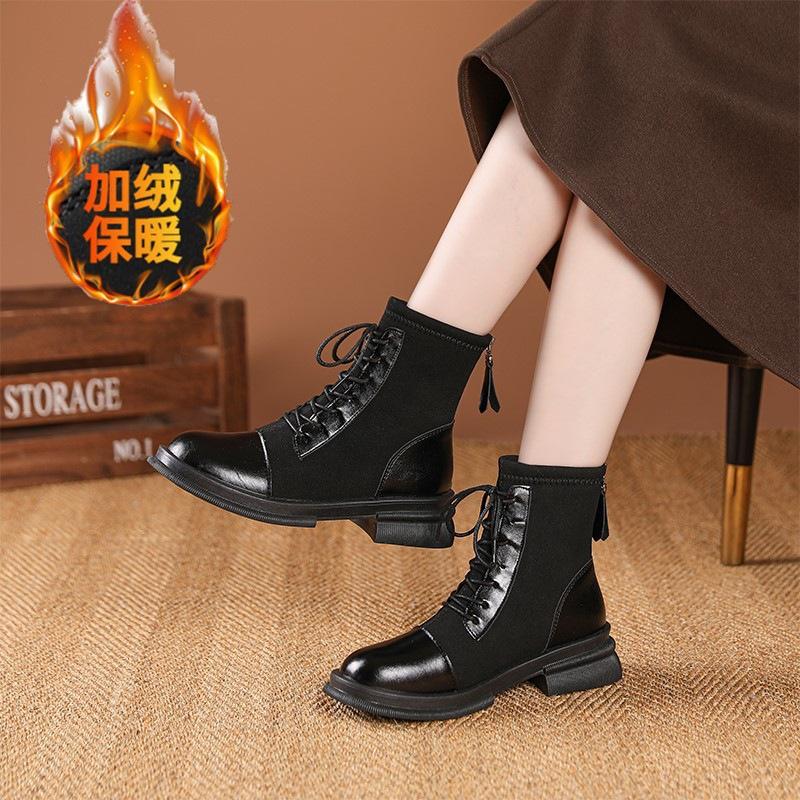 Round Heel Martin Boots British Short Boots Lace-Up Boots French Single Boots Skinny Skinny Boots