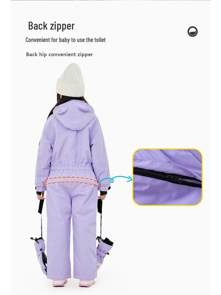 Oddivski Unisex Children's Cartoon Ski Suit - Warm, Waterproof, Windproof One-Piece for Indoor Skiing.