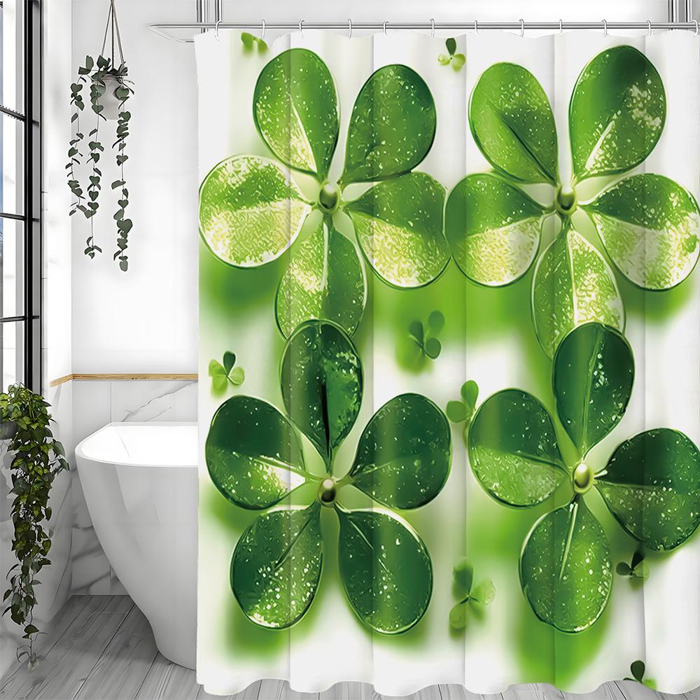 Lucky Five Leaf Leaf Shower Curtain, Bathroom Decorative Shower Curtain, Waterproof Shower Curtain with Hooks