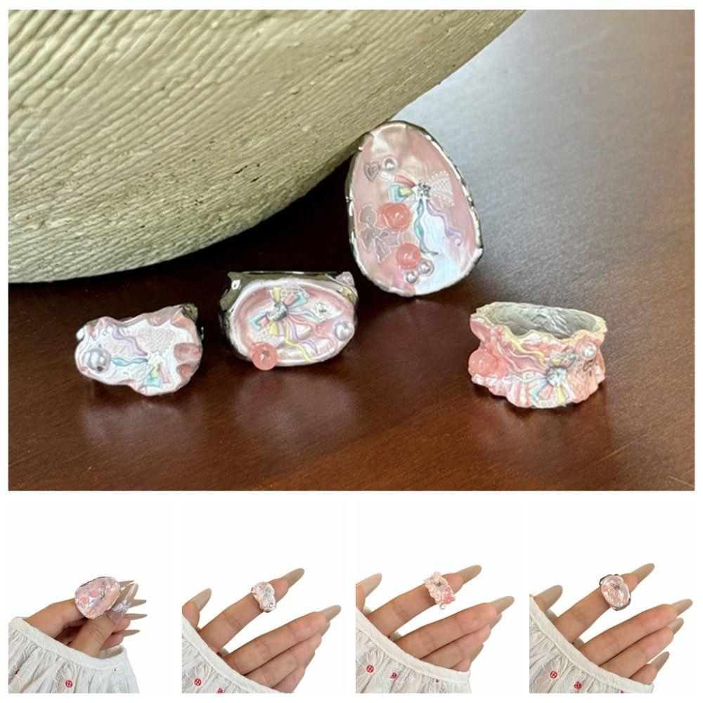 Adjustable Enamel Drip Oil Ring Zinc Zinc Alloy Pink Opening Ring Bowknot Finger Ring  Festival Ornaments