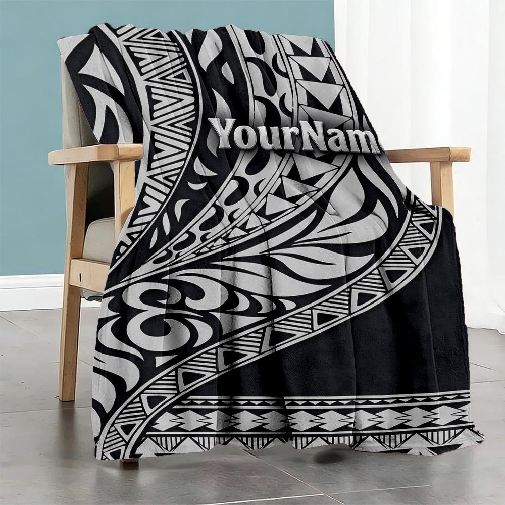 Ethnic Tribal Patterns Customize Text Blanket Cozy Personalized Blanket Durable Comfort for Couch Living Room Chair Sofa Ideal for All Seasons