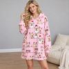 Womens Fall Winter Cartoon Print Hooded Fleece Nightgown Loose Warm Loungewear